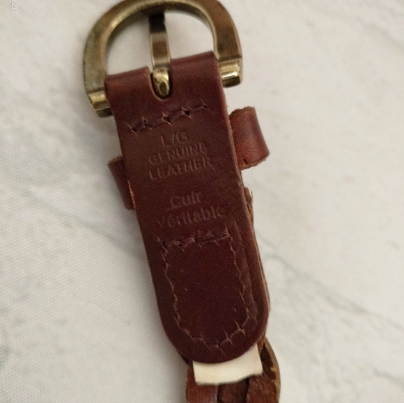 Braided Brown Leather Belt with Gold Buckle Sz S/M Skinny Adjustable - Picture 4 of 11
